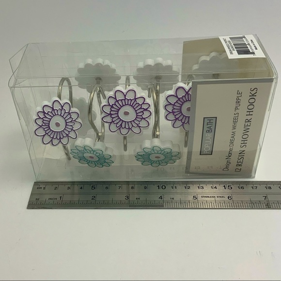 Dream Wheels Shower Curtain Hooks Purple Teal Flowers Set of 12 Popular Bath - Picture 2 of 10